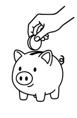 Hand Saving Money into Piggy Bank &ndash; Outline Style