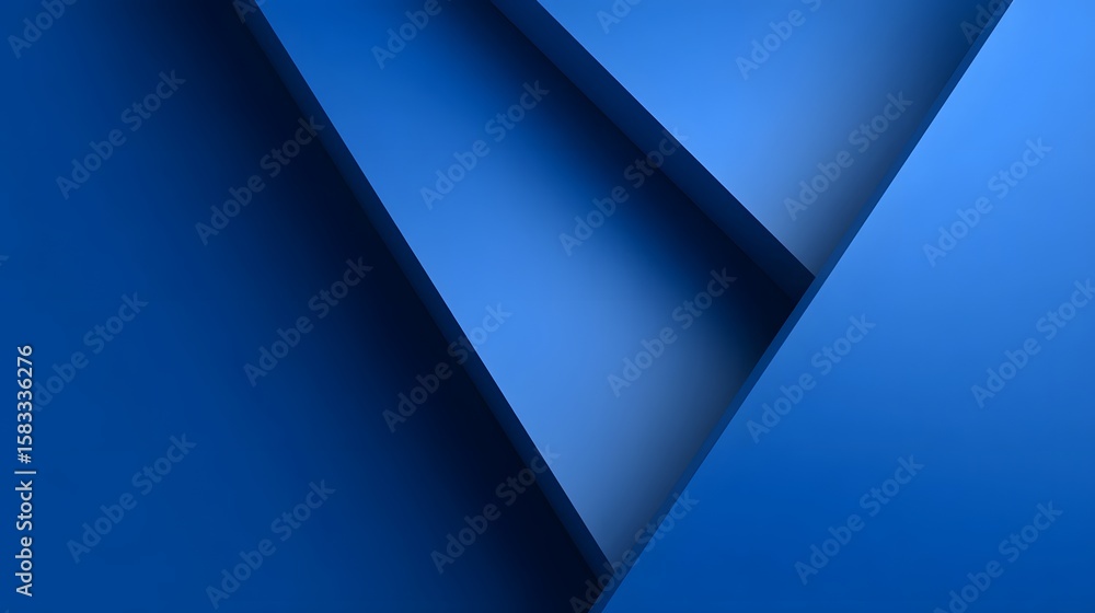 Poster overlapping blue geometric shapes and patterns