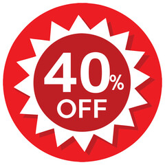 Red and White 40 Percent Off Sale Sticker with Starburst Edge