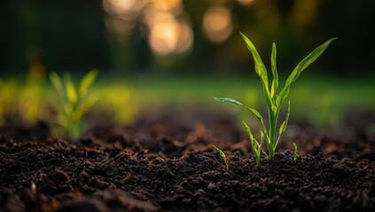 Young shoots emerging from fertile soil