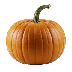 Orange Pumpkin with Green Stem on Transparent Background for Autumn Halloween Decoration