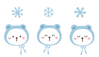 Christmas or New year icon set with snowflakes and polar bear cartoons isolated on white background vector. Kids wear fashion print. © Thanawat