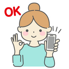 スマホを持ってオッケーしてる女性のイラスト