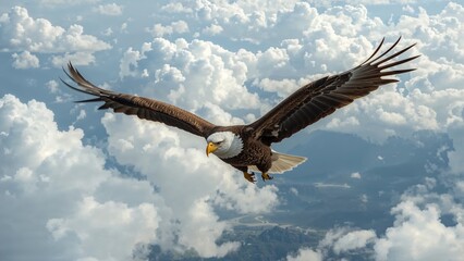 Naklejka premium Soaring eagle amidst the clouds