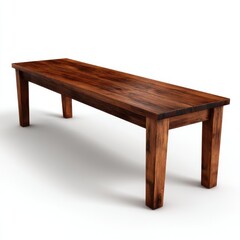 Simple classic wooden bench single seat isolated on white background, no shadow, traditional clean design