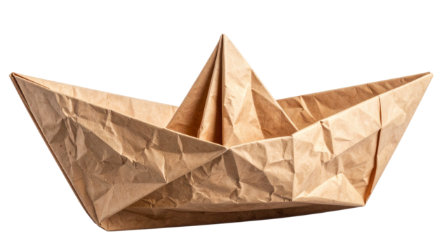 3d creased crumpled paper boat flat image old vinatge style paper grunge texture isolated on transparent background vibrant and real texture