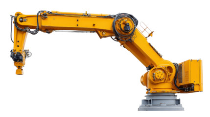 Articulated crane arm with hydraulic joints background isolated on a Transparent background, PNG file.