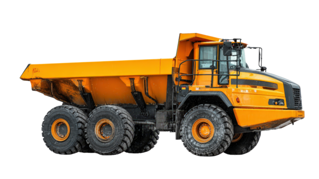Articulated dump truck with pivot point visible background isolated on a Transparent background, PNG file.