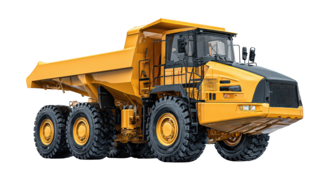 Articulated dump truck with pivot point visible background isolated on a Transparent background, PNG file.