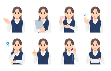 いろいろな表情･ポーズをする女性医療事務のセット【人物ベクターイラスト素材】