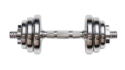 Artistic top-down view of dumbbell shot with clean isolated on a Transparent background, PNG file.