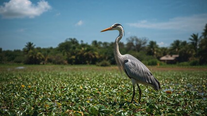 Fototapeta premium Wild Birds: Heron and Canary in the Reserve