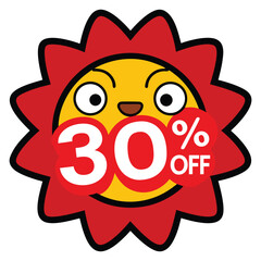 Cute Cartoon Sun Character Offering a Thirty Percent Off Discount Sale