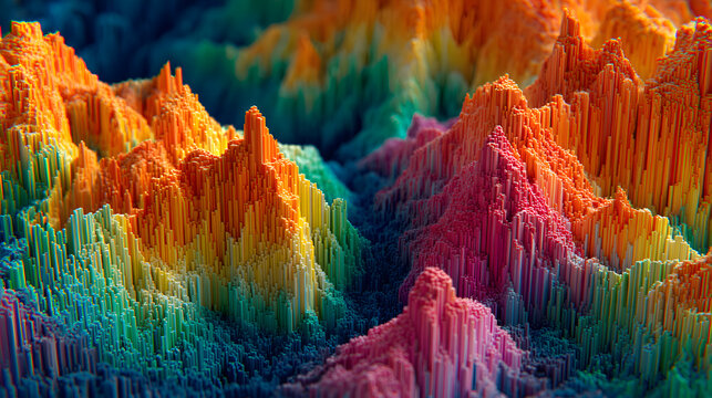 Colorful mountain range representing big data or sound visualization