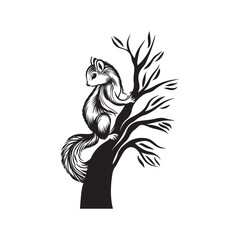 Cute vector illustration of a squirrel climbing a tree. Perfect for children's book design, posters, stickers, and educational media with a nature and wildlife theme isolated on a white background