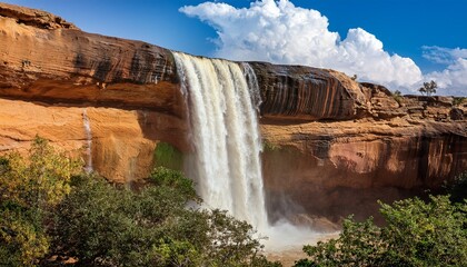 powerful waterfall tumbling over sandstone cliffs
