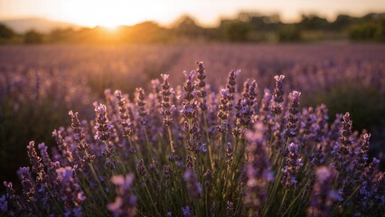 Obraz premium Purple Lavender in Soft Focus with Space for Text at Dusk