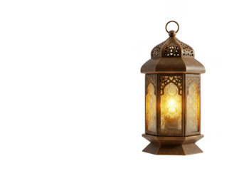 An ornate ramadan lantern glows isolated on transparent background