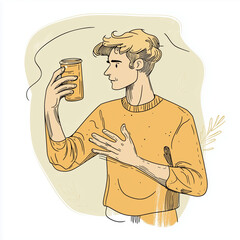 A young man looks at an alcoholic drink in a can and refuses it.