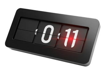 A retro flip clock showing 011 isolated on transparent background