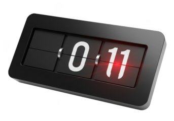 A retro flip clock showing 011 isolated on transparent background