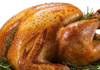 A delicious roasted turkey with herbs for thanksgiving dinner isolated on transparent background