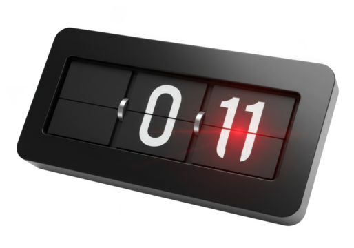 A retro flip clock showing 011 isolated on transparent background