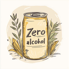 Zero alcohol drink can surrounded by plant illustrations  