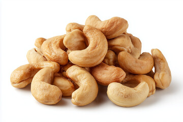 ile of Roasted Cashew Nuts on White Background