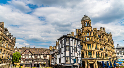 A view across old buildings in the centre of Manchester,UK in summertime