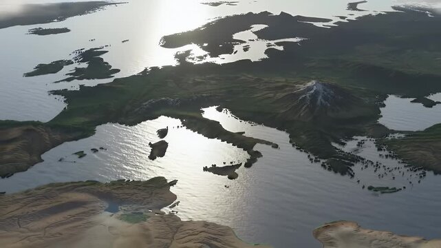 Detailed Topographical View of Europe and North Africa Featuring Italy and the Mediterranean Sea with Green Plains Rocky Mountains and Snow Capped Peaks