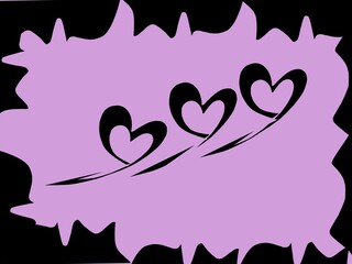 Heart icon pattern with abstract purple frame and black background for pillow case motif or other