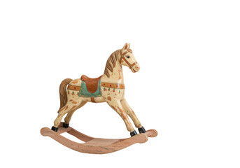 Vintage wooden rocking horse toy isolated on transparent background