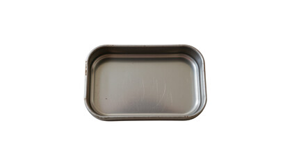 an empty metallic container with a rectangular shape and a reflective surface in a neutral...