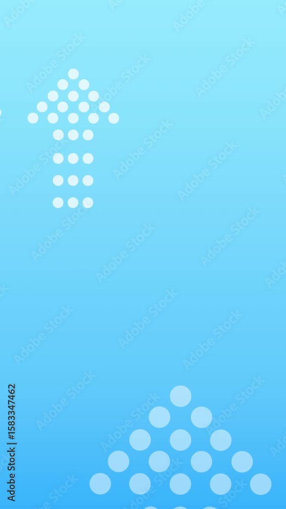 Poster animation of multiple white arrows formed with dots pointing up on blue background