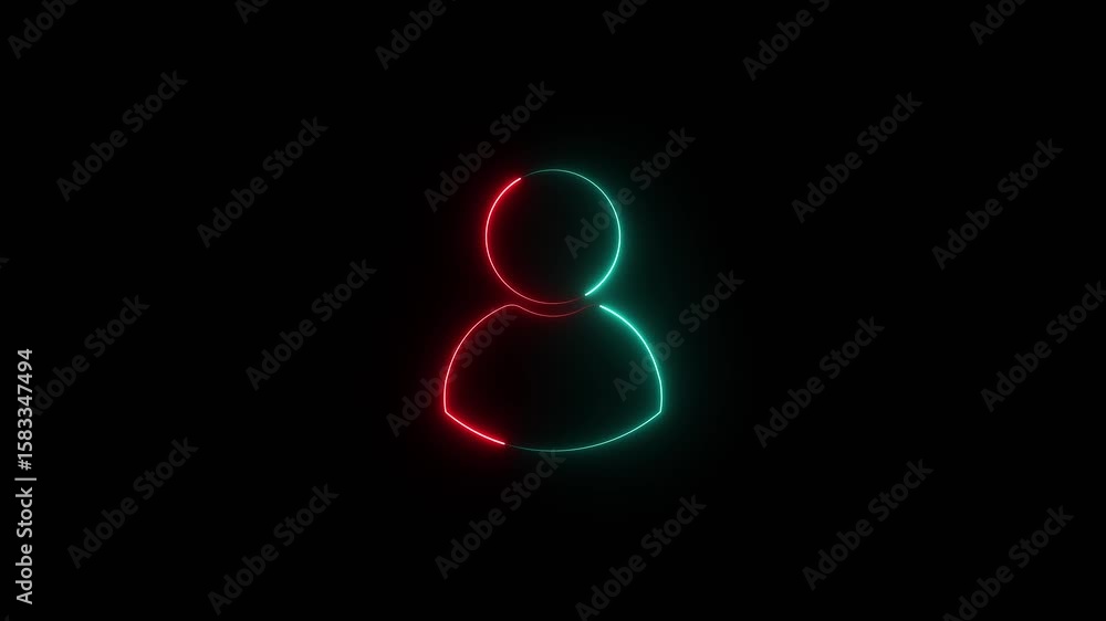 Poster red and sign neon user profile icon icon animation. glowing icon of user in flat style motion graphi