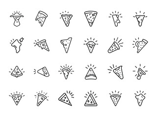 Pizza Slice Line Art Icon Set with Glowing Effect A Collection of Italian Food and Fast Food Vector Illustrations