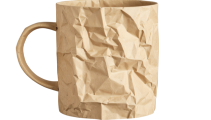 3d mug paper coffe mug crumpled texture paper backdrop transparent png editing element
