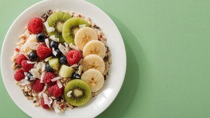 Nutritious morning meal featuring fruit and muesli