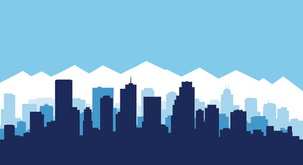 Colorado day cityscape A vibrant silhouette of urban architecture against a mountainous backdrop, a serene skyline illustration.