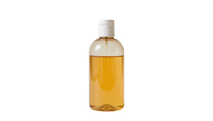 a tall, clear bottle filled with a yellowish liquid, standing against a black background
