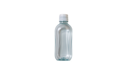 a single clear plastic water bottle with a white cap is displayed against a dark background