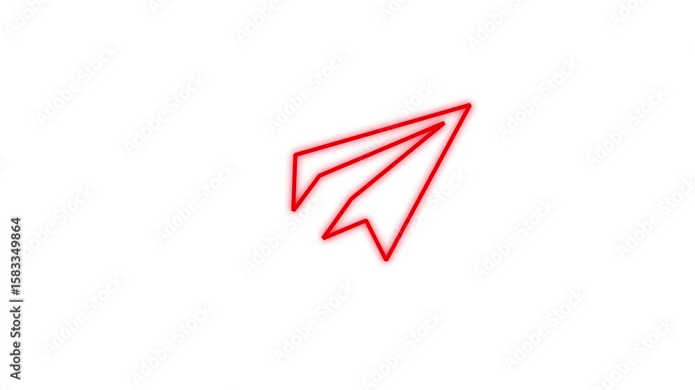 Poster paper plane neon sign appear in center and disappear after some time. down to up plane animation.
