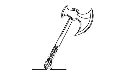 Continuous one single minimal line drawing battle axe