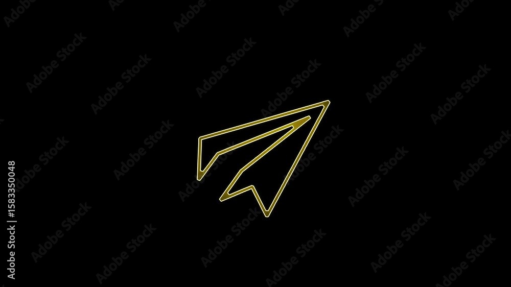 Poster paper plane sign appear in center and disappear after some time. animated blue neon icon on solid ba