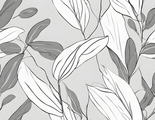 Monochrome leaves。 Continuous line drawing. Vector illustration.