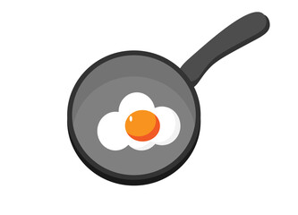 a frying pan with a fried egg on a white background,