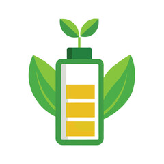 Eco-Friendly Battery with Leaves Sustainable Energy Icon
