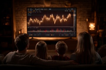 Transparent display shows fluctuating currency and stock values. Global trade. Fluctuating stock graphs and currency values in real-time broadcast. Tech conference. Financial hub.