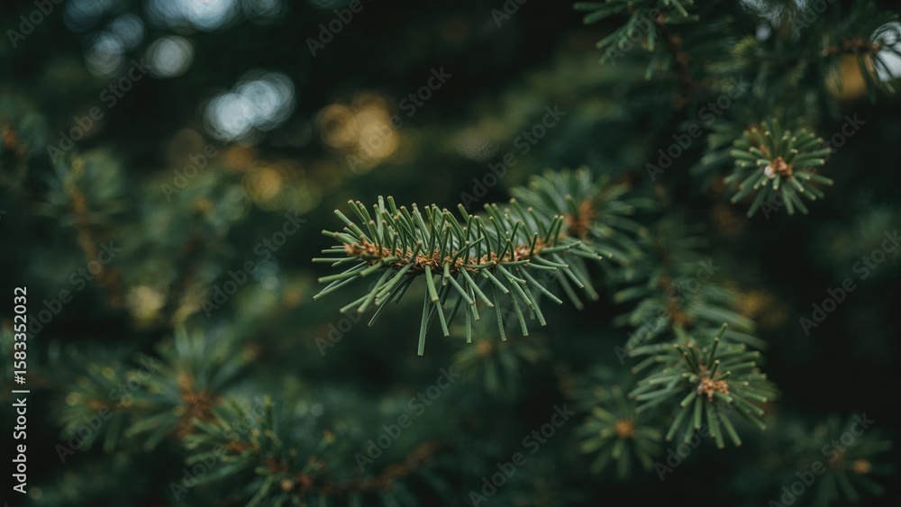 Poster close-up of a fir tree twig with blurred background.